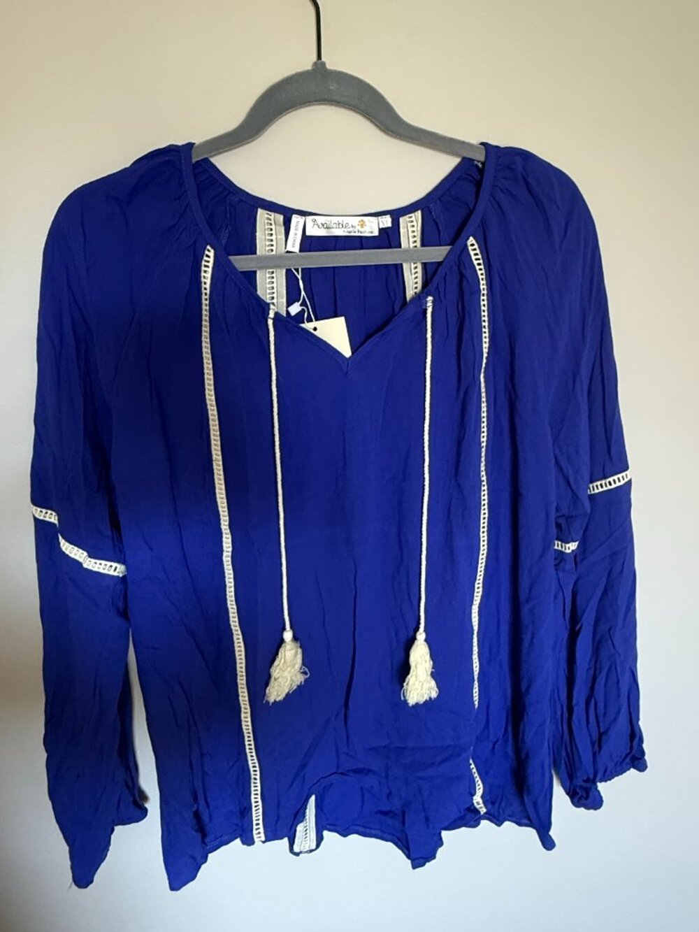 Available by Angela Fashion Royal Blue Boho Peasant Blouse Size XL NWT
